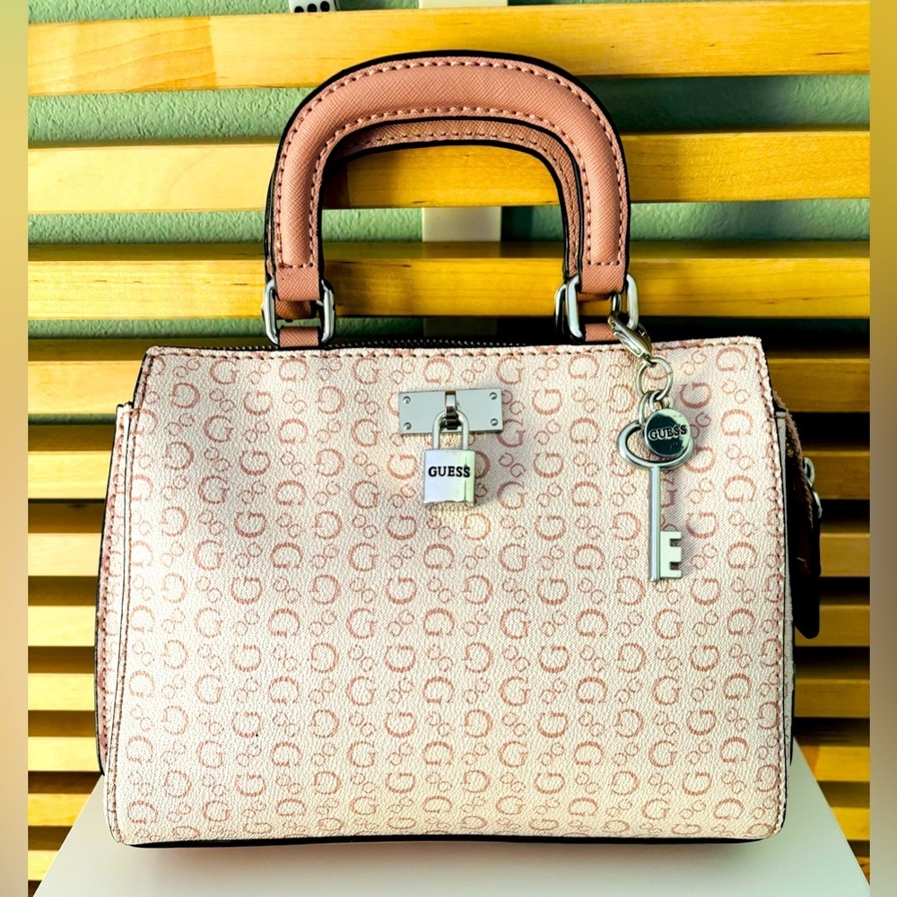 GUESS Women's Pink Logo Print Small Mini Handbag Purse Satchel Crossbody Bag